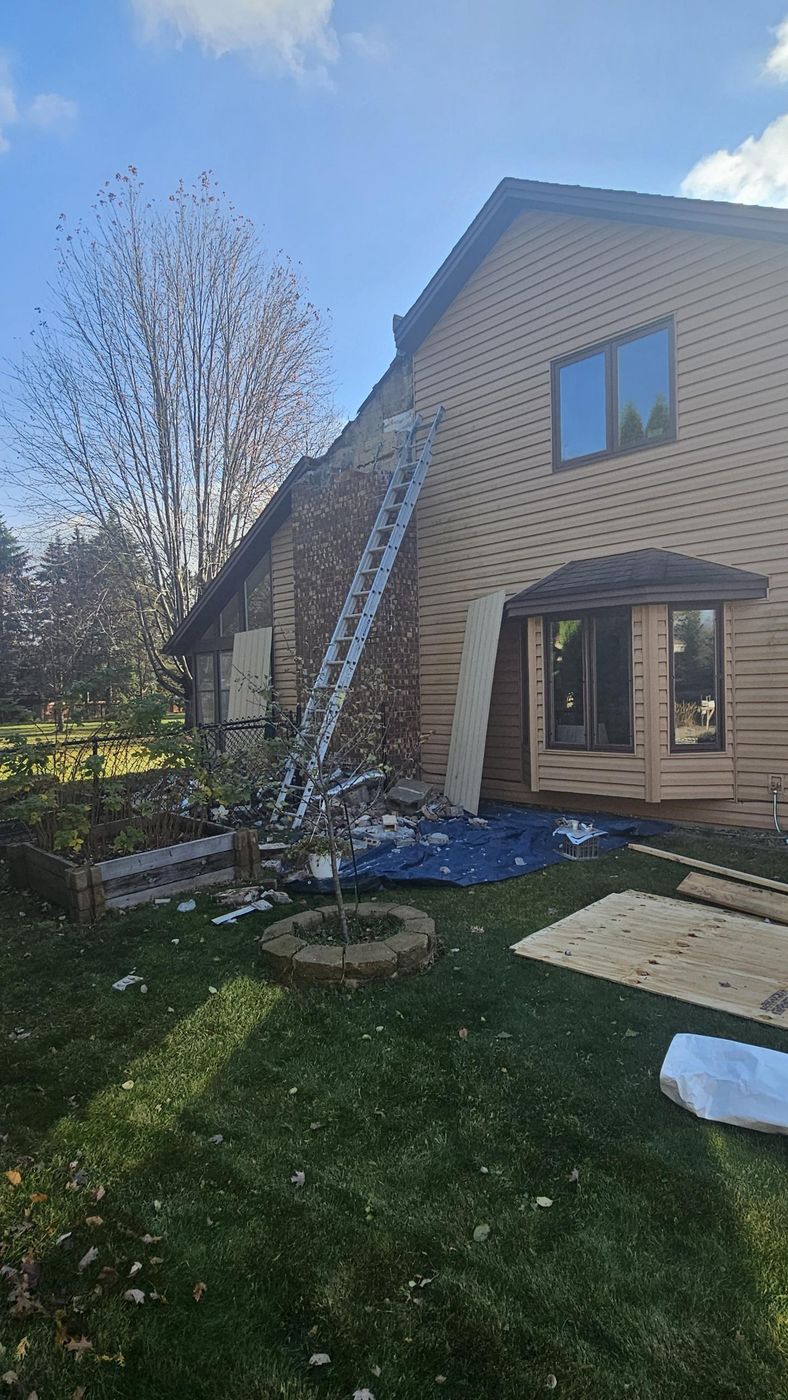 Chimney coming down, roof to grade