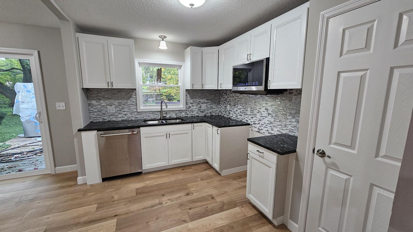 Finished kitchen with new flooring